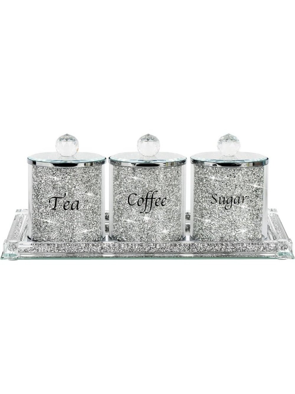 Sparkly Crystal Canister Set of 4 for Coffee, Sugar & Tea - Elegant Kitchen